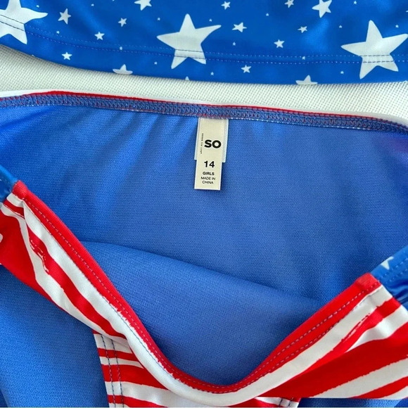 Swimsuit Two Piece Set Flag Print Lined Blue White Stars Size Girls 14 UPF 40+ - Picture 8 of 8